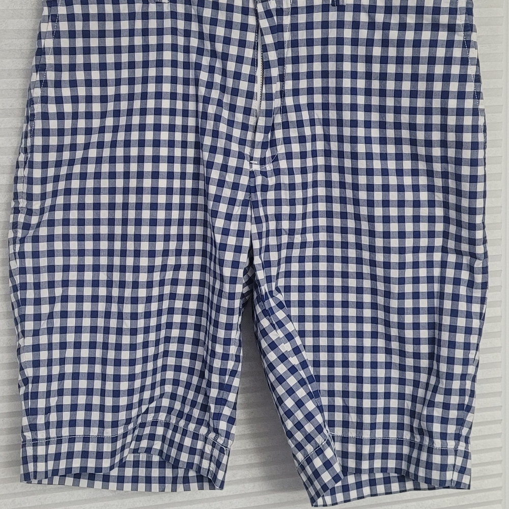 Navy and White Checkered Men's Flat Front Shorts